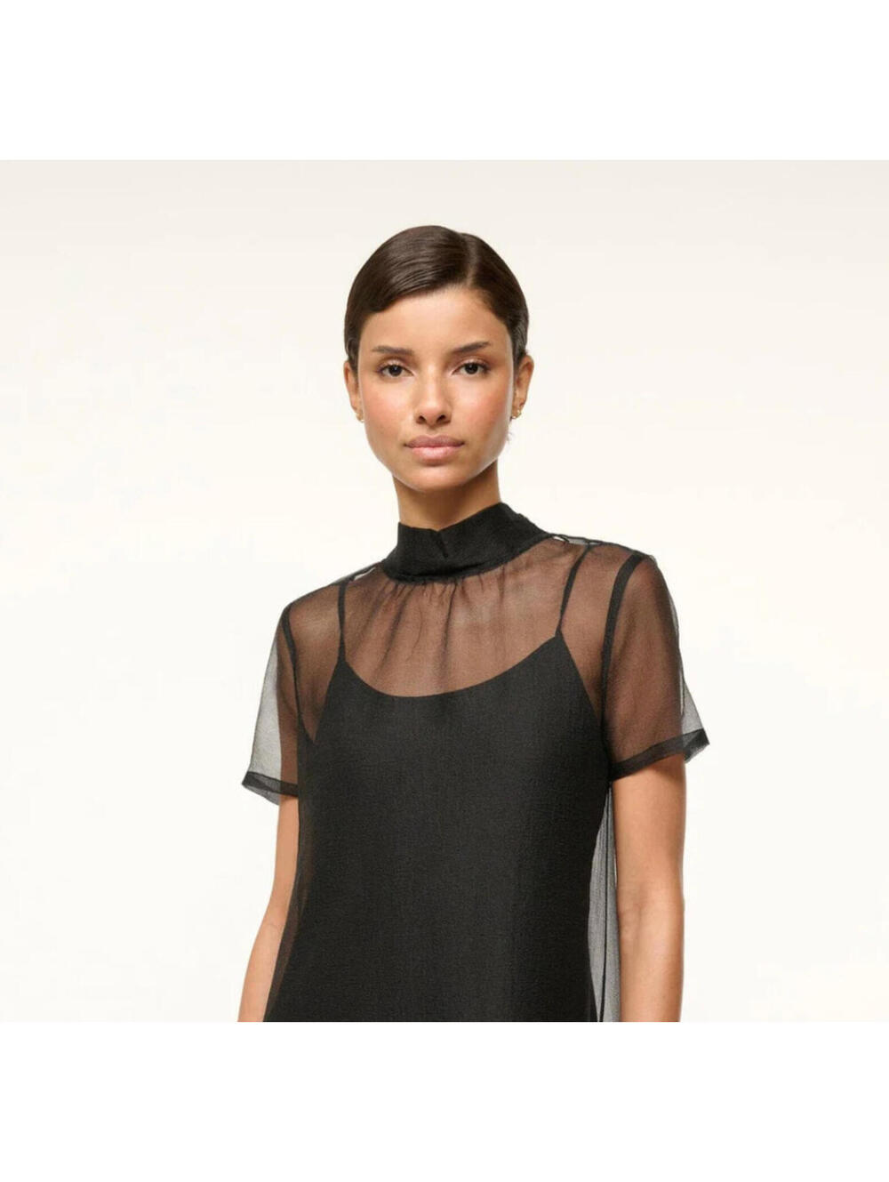 NWT STAUD Calluna Organza Neck Tie Gown Dress Designer Sheer Black Small - Picture 8 of 9